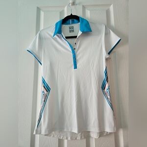 Callaway White Golf Polo with Teal Collar